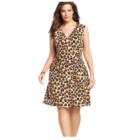 Charter Club Animal Leopard‎ Print Faux-Wrap Dress Size 0X 14W Plus Sz Evening - Picture 1 of 6